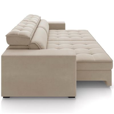 Sofá Retrátil Reclinável Para Sala De Estar Living 290cm Clara M03 Veludo Bege
