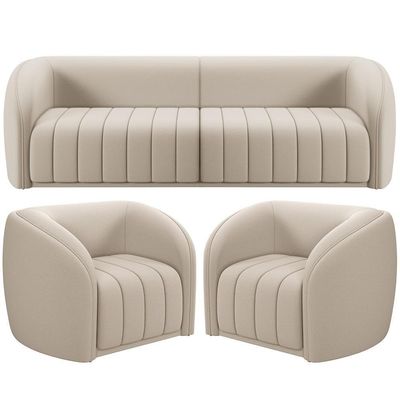 Kit Sofá 5 Lugares Para Sala 332cm Com 02 Poltronas Lazio M03 Veludo Bege - Lyam Decor