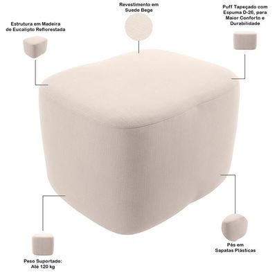 Puff Decorativo Orgânico Para Sala Quarto Saori W01 Suede Bege - Lyam Decor