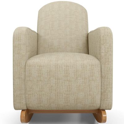 Poltrona De Amamentação Com Balanço E Puff Orgânico Saori W01 Linho Bege - Lyam Decor