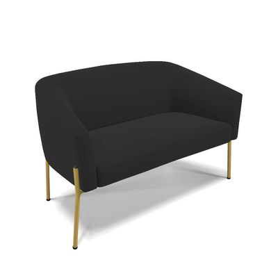 Sofá Namoradeira E 2 Poltronas Pé De Ferro Dourado Stella Veludo D03 - D'rossi Cor Preto
