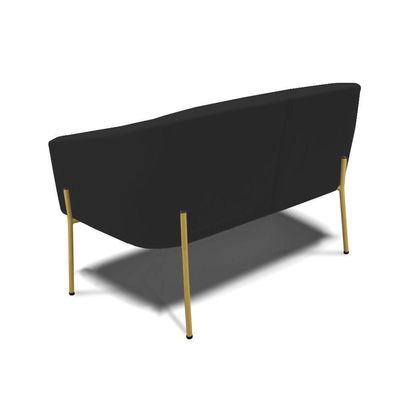 Sofá Namoradeira E 2 Poltronas Pé De Ferro Dourado Stella Veludo D03 - D'rossi Cor Preto