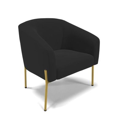 Sofá Namoradeira E 2 Poltronas Pé De Ferro Dourado Stella Veludo D03 - D'rossi Cor Preto