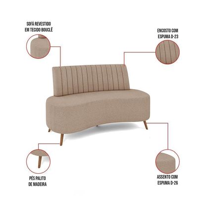 Sofá 2 Lugares Living 135cm Pé Palito Maraú Bouclê K01 - D'rossi Cor Creme