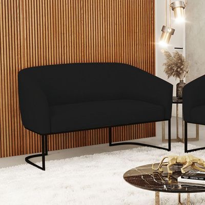 Sofá Namoradeira 2 Lugares Base Industrial Preto Stella Linho D03 - D'rossi Cor A79 Preto
