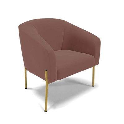 Sofá Namoradeira E 2 Poltronas Pé De Ferro Dourado Stella Veludo D03 - D'rossi Cor Rose