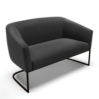 Sofá Namoradeira 2 Lugares Base Industrial Preto Stella Suede D03 - D'rossi Cor Preto