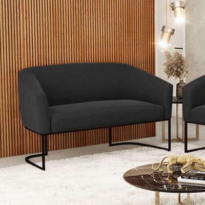 Sofá Namoradeira 2 Lugares Base Industrial Preto Stella Suede D03 - D'rossi Cor Preto