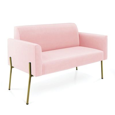 Sofá Namoradeira E Poltrona Pé De Ferro Dourado Marisa Suede D03 - D'rossi Cor Rosa Bebê