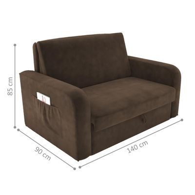 Sofá Cama Com Baú 2 Lugares Numey Veludo Marrom