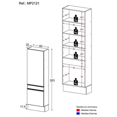 Paneleiro Com Rodapé 2 Portas Gw Mp2121 Branco