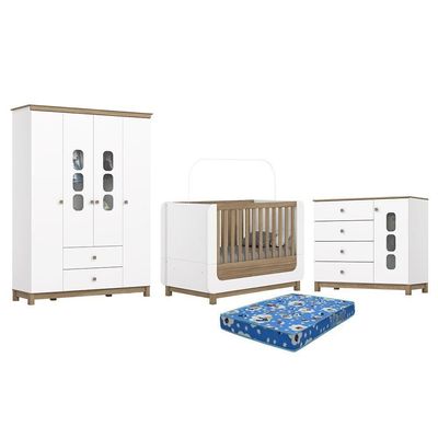 Dormitório Aconchego Guarda Roupa, Cômoda E Berço Branco-jequitibá Com Colchão Physical - Móveis Henn