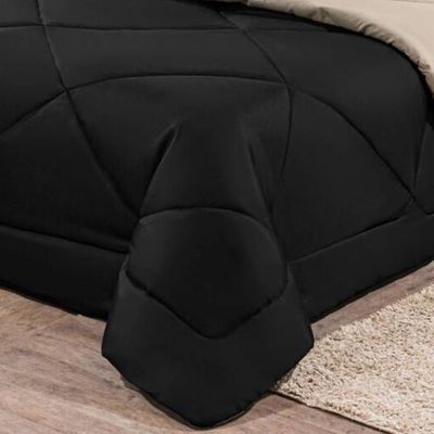 Kit Edredom + Jogo De Lençol Aconchego Look House Casal Padrão 6 Peças 80% Algodão , 20% Poliéster- Preto/ Caqui