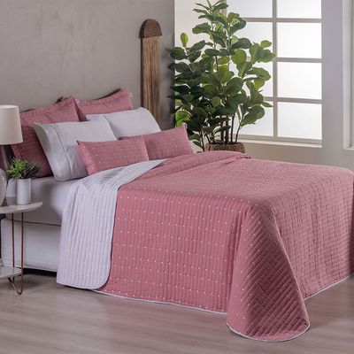 Kit Cobre Leito Queen + Almofada 5 Peças Bordado Urbany Hipercal 400 Fios 100% Poliéster - Rosê
