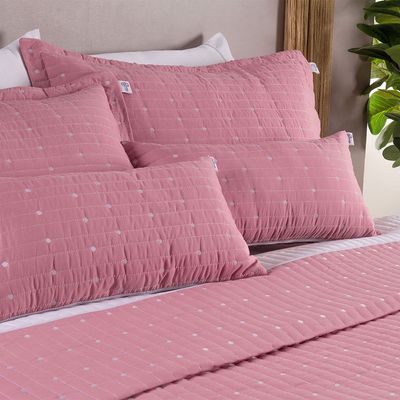 Kit Cobre Leito Queen + Almofada 5 Peças Bordado Urbany Hipercal 400 Fios 100% Poliéster - Rosê