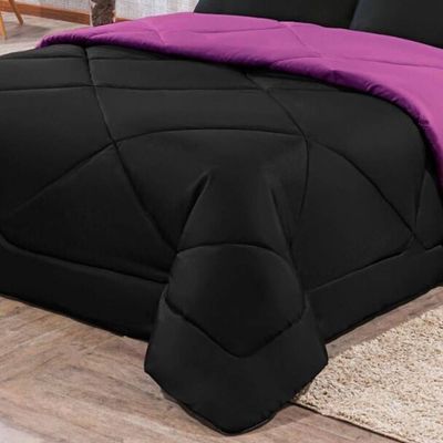 Kit Edredom + Jogo De Lençol Aconchego Look House Casal Padrão 6 Peças 80% Algodão , 20% Poliéster- Preto/ Roxo