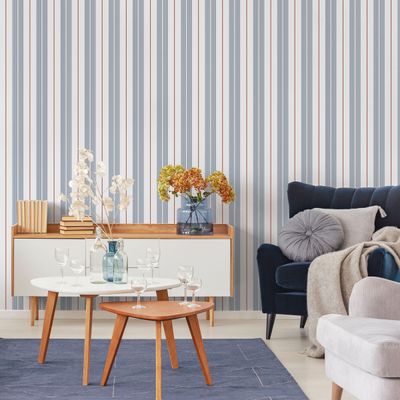 Papel de Parede Essential Listras Azul Com Vermelho ES98151