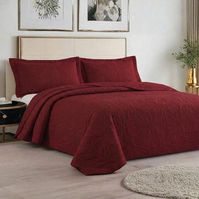 Kit Cobre Leito Colcha Charlote King 3 Peças Dupla Face Liso Classic - Vermelho - 100% Poliéster