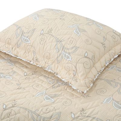 Kit Cobre Leito Colcha Lislie Casal 3 Peças Percal 300 Fios Dupla Face Estampado - Ramo Creme - 100% Poliéster