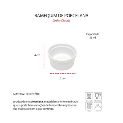 Ramequim Mini Porcelana Branco Forno 55ml 6cm