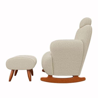 Poltrona De Balanço Orgânica Super Premium Aurora Com Puff Tecido Chenille Bege Fendi