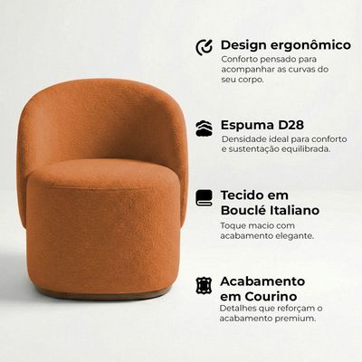 Poltrona Decorativa Premium Orgânica Em Bouclê Italiano Terracota