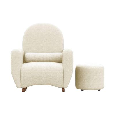 Poltrona Orgânica De Balanço Lara Com Puff Tecido Chenille Bege Fendi