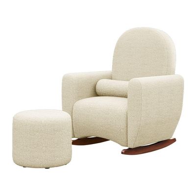 Poltrona Orgânica De Balanço Lara Com Puff Tecido Chenille Bege Fendi