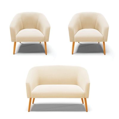 Kit 01 Namoradeira 02 Lugares E 02 Poltronas Suede Bege