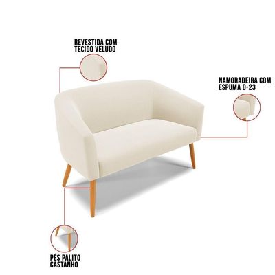 Kit 1 Namoradeira E 02 Poltronas Pés Palito Castanho Bege