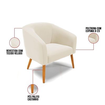 Kit 1 Namoradeira E 02 Poltronas Pés Palito Castanho Bege