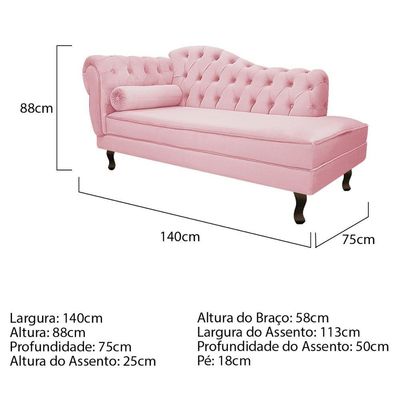 Kit Diva Recamier Diana 140Cm Lado Direito E 02 Poltronas Classic Suede Rosa Bebê