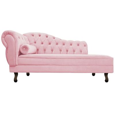 Kit Diva Recamier Diana 140Cm Lado Direito E 02 Poltronas Classic Suede Rosa Bebê
