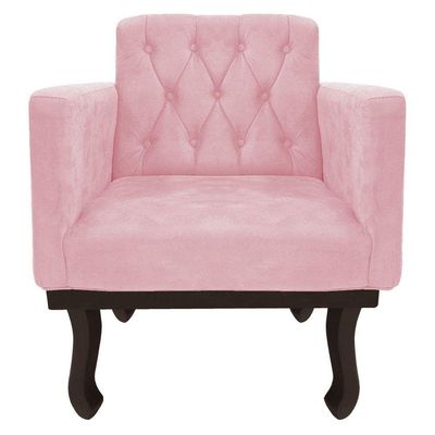 Kit Diva Recamier Diana 140Cm Lado Direito E 02 Poltronas Classic Suede Rosa Bebê