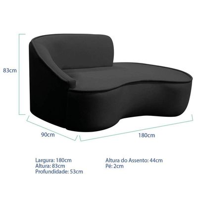 Divã Recamier Curvo Sala De Estar Recepção Marrocos 180cm Lado Direito Linho Preto