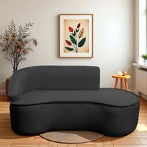 Divã Recamier Curvo Sala De Estar Recepção Marrocos 180cm Lado Direito Linho Preto