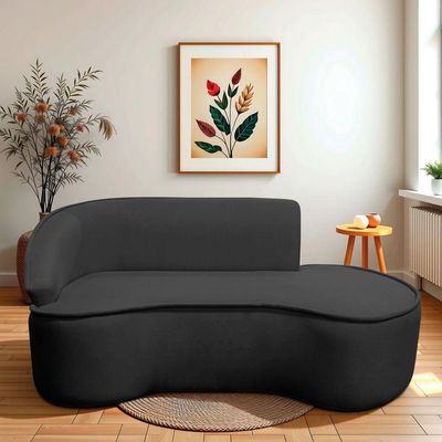 Divã Recamier Curvo Sala De Estar Recepção Marrocos 180cm Lado Direito Linho Preto