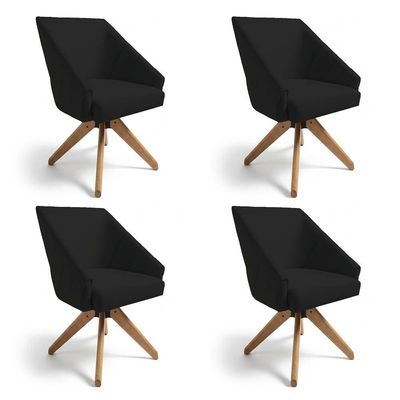 Kit 4 Poltronas Giratórias Alana Veludo Base De Madeira - Pallazio Cor Preto