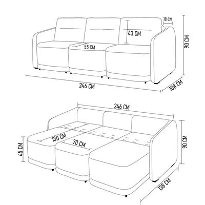Sofá Cama Casal Para Sala 246cm Polska K04 Linho Cinza - Mpozenato
