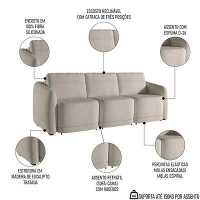 Sofá Cama Casal Para Sala 276cm Polska K04 Bouclê Bege - Mpozenato