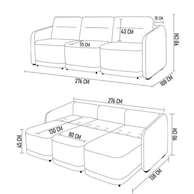 Sofá Cama Casal Para Sala 276cm Polska K04 Bouclê Bege - Mpozenato