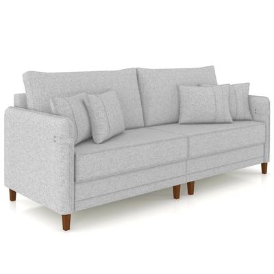 Sofá 2 Lugares Living 172cm Pé Madeira Zoe Linho Cinza Claro Z08 - Mpozenato