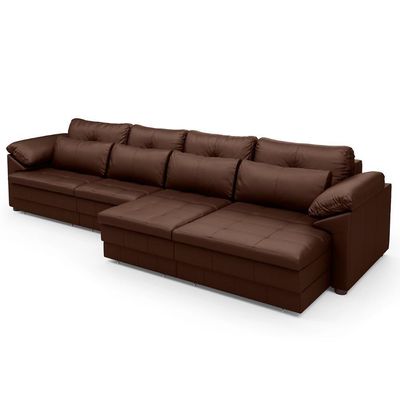 Sofá Retrátil 4 Lugares Para Sala 379cm Dijon Couro Caramelo S07 - Mpozenato
