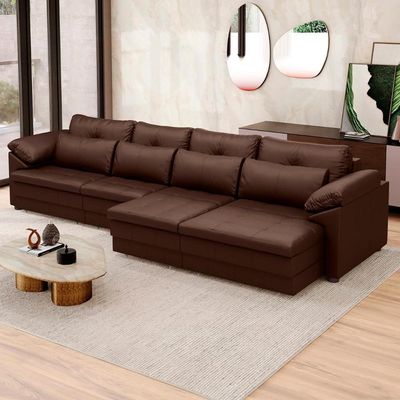 Sofá Retrátil 4 Lugares Para Sala 379cm Dijon Couro Caramelo S07 - Mpozenato