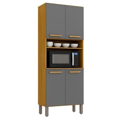 Armário Cozinha Athenas 4 Portas Espaçoso Mobilihouse Cinamomo/cinza Acetinado