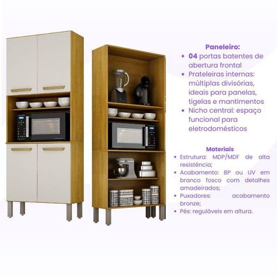 Armário Cozinha Athenas 4 Portas Espaçoso Mobilihouse Cinamomo/cinza Acetinado