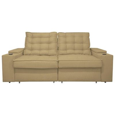 Sofá Retratil Reclinavel 3 Lugares 2,30m Porta Copo Usb Sala Cor:capuccino Capuccino