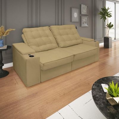 Sofá Retratil Reclinavel 3 Lugares 2,30m Porta Copo Usb Sala Cor:capuccino Capuccino