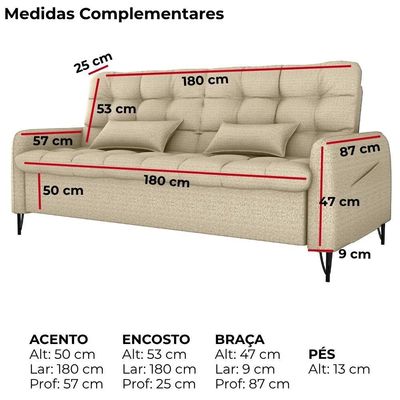 Sofa Cama 2 Lugares 200cm Pillar Linho Vancouver E488 Milani Store Palha