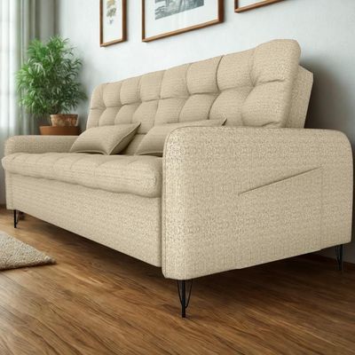 Sofa Cama 2 Lugares 200cm Pillar Linho Vancouver E488 Milani Store Palha
